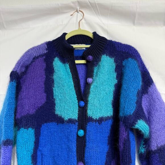 Lynn Williams Blue Geometric Vintage Sweater Sz L - Picture 3 of 12